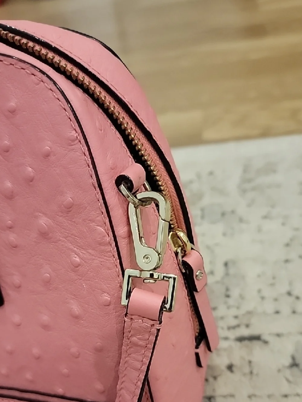 kate spade Ostrich-Embossed Pink Dome Satchel with Strap